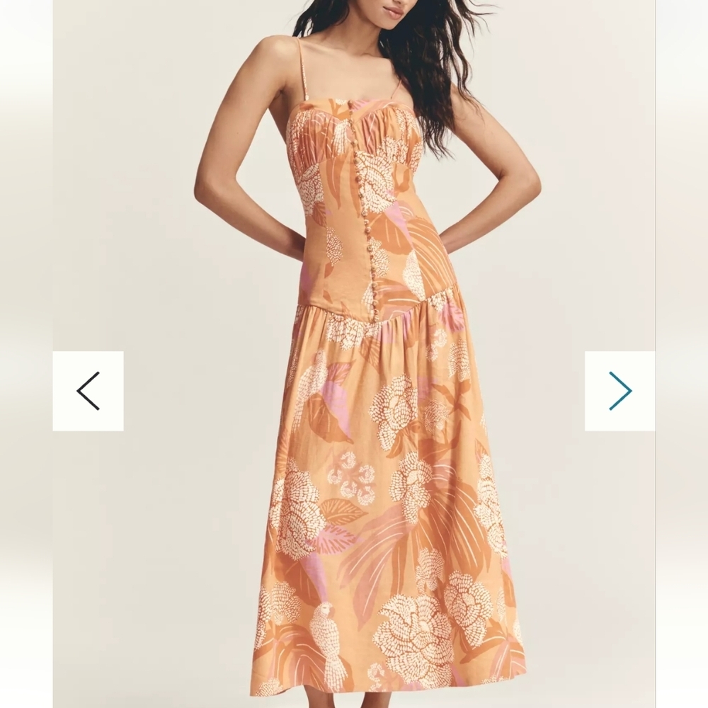 Farm Rio x Anthropologie Linen Blend Strapless Drop-Waist Maxi Dress,$265.00US - Picture 3 of 12